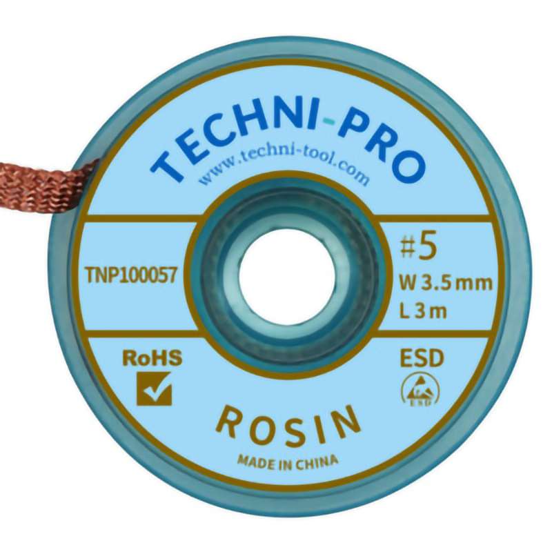 Solder Wick, Rosin, 0.145"x10 ft, Size #5, Brown Label